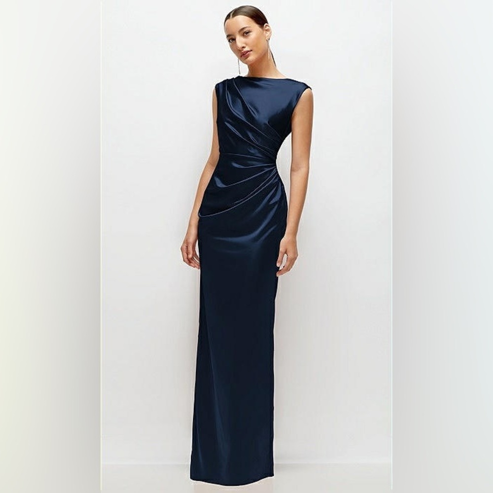 After Six Midnight Navy Satin Draped Maxi Gown - Picture 2 of 9